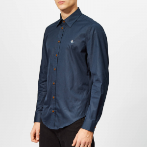 Vivienne Westwood Men\'s Firm Poplin Classic Extra Slim Long Sleeve Shirt - Navy