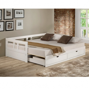 Melody Twin to King Trundle Daybed with Storage Drawers - White
