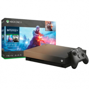 Xbox One X 1TB Gold Rush Special Edition Battlefield V Bundle with 4K Ultra HD Blu-ray - Gray Gold