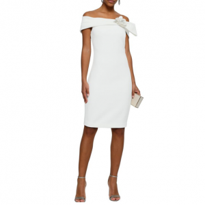 BADGLEY MISCHKA Embellished off-the-shoulder stretch-crepe dress