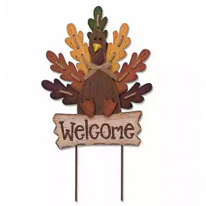 Glitzhome Wooden Turkey Welcome Sign or Yard Stake