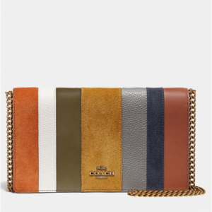 Coach Callie Foldover Chain Clutch With Patchwork Stripes