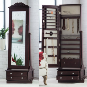 Belham Living Swivel Cheval 镜子首饰柜，樱桃色