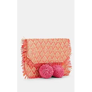 BARNEYS NEW YORK Pom-Pom Straw Clutch