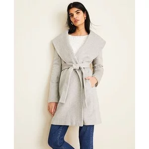 Herringbone Shawl Collar Wrap Coat