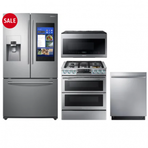 Samsung SARERADWMW3275 带法式门冰箱,燃气灶,洗碗机和超范围微波炉的4件厨房电器套装,不锈钢制成