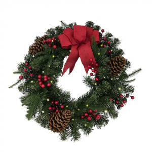 St. Nicholas Square® 红丝带LED松果花环