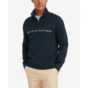 Tommy Hilfiger Men's Logo French Rib Quarter-Zip Pullover