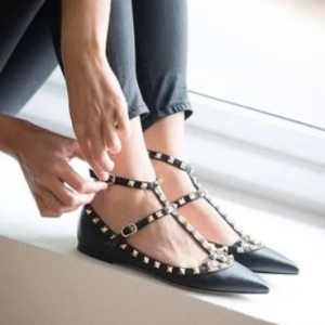 Valentino Valentino Garavani Rockstud T-Strap Leather Ballerina Flats