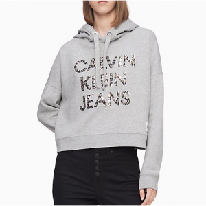 Calvin Klein Stacked Ckj Sequin Logo Cropped Hoodie