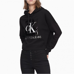 Calvin Klein Sequin Monogram Logo Cropped Hoodie