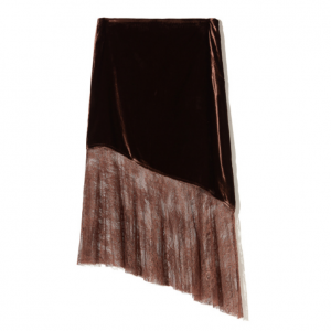 FREE PEOPLE 刺绣网纱拼接绒面半身裙