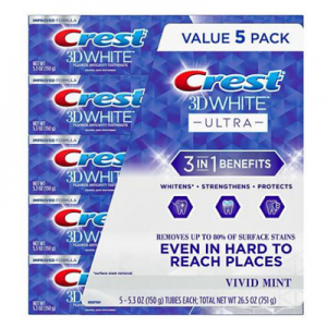 Crest 3D White Ultra Whitening Toothpaste, Vivid Mint, (5.3 oz., 5 pk.) @ Sam's Club