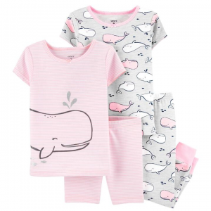 女幼童鲸鱼图案纯棉睡衣4件套