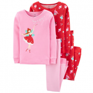 女童仙女图案纯棉睡衣4件套