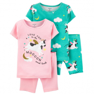 女婴童奶牛图案纯棉睡衣4件套