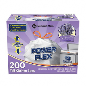 Member's Mark Power Flex Tall Kitchen Drawstring Trash Bags