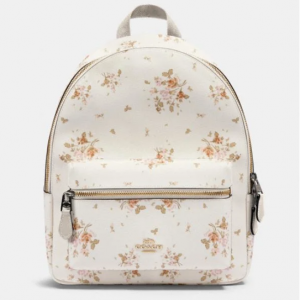 Coach Medium Charlie Backpack With Rose Bouquet Print