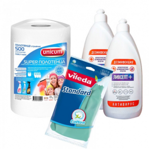 Ливсепт Дезинфицирующее средство, перчатки Vileda и полотенца Unicum Family-master