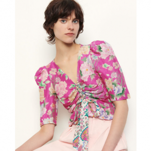 Sandro Paris Linen and silk printed top