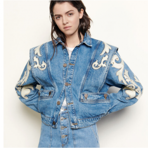 Sandro Paris Denim jacket with patches & rhinestones