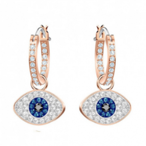 Swarovski Symbolic Evil Eye Hooped Earrings, Multi-Coloured, Rose Gold Plating