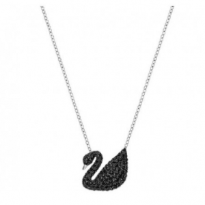 Swarovski Iconic Swan Pendant, Black, Rhodium Plating