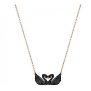 Swarovski Iconic Swan Double Necklace, Black, Rose Gold Plating
