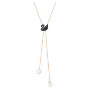 Swarovski Iconic Swan Double Y Necklace, Black, Rose Gold Plating
