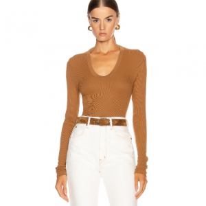 ENZA COSTA Rib Fitted Long Sleeve U Top