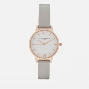 Olivia Burton Women's White Dial Midi Watch - Grey/Rose Gold