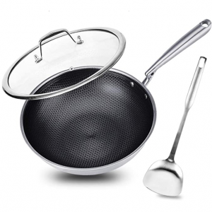 Potinv 致家12.5寸不锈钢蜂窝物理不粘无烟中华炒锅 @ Amazon