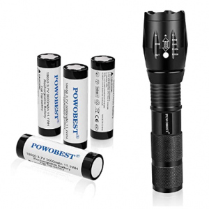 POWOBEST Handheld 18650 LED Flashlights, 4 Rechargeable Battery Included @ Amazon