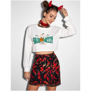 SheIn Halloween Print Drop Shoulder Crop 上衣