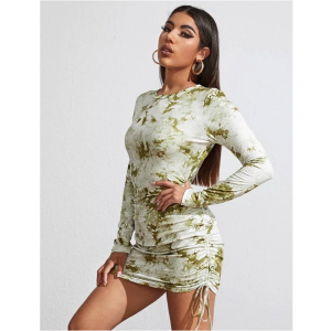 SheIn Drawstring Ruched Tie Dye 连衣裙