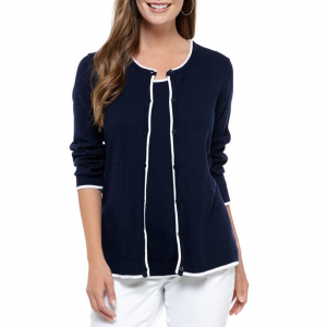 Kim Rogers® Women's 3/4 Sleeve Core Cardigan with Tipping