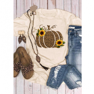 FairySeason Leopard Printed Pumpkin Sunflower T恤