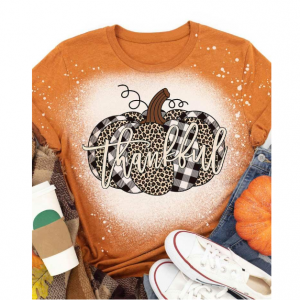 FairySeason Thanksgiving Leopard Plaid Pumpkin Bleached Thankful T恤