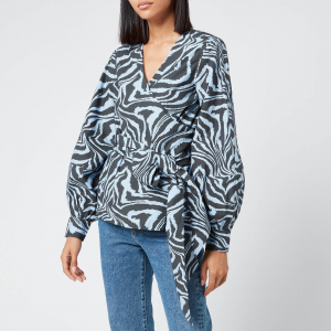 Ganni Women's Printed Cotton Poplin Blouse - Forever Blue