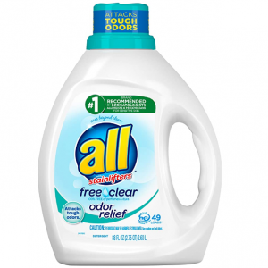 All Liquid Laundry Detergent, Free Clear With Odor Relief, 49 Loads, 88 Fluid Ounce @ Amazon