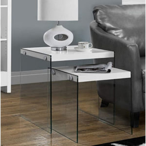 Monarch Specialties ,Nesting Table, Tempered Glass, Glossy White @ Amazon