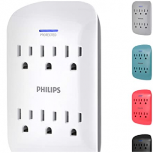Amazon - Philips 6口 900焦耳 插牆式電湧保護電源插座，7.6折
