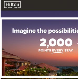 Hilton Honors - 欧洲、中东等酒店7.5折起，会员双倍积分福利