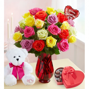 Two Dozen Assorted Roses with Clear Vase $41.99 shipped