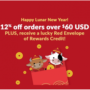 Lunar New Year Offer! 12% Off Orders Over $60 USD+Red Envelope of Rewards Credit @ iHerb