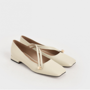 Charles & Keith Leather Asymmetric Strap 平底鞋