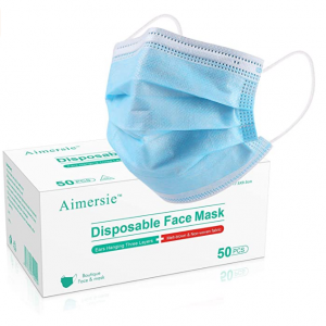 Aimersie 3 Ply Disposable Face Masks with 99 level PP Non-Woven, 50 Pack/Box @ Amazon