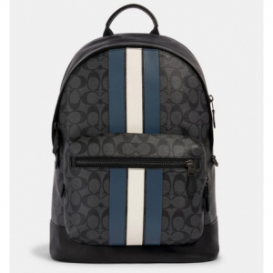 West Backpack In Signature Canvas With Varsity Stripe