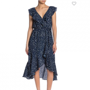 Socialite Ruffled Faux Wrap High/Low Midi Dress