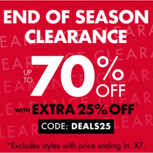 Up to 75% off + Extra 25% off End of Season Clearance @ DSW Canada
